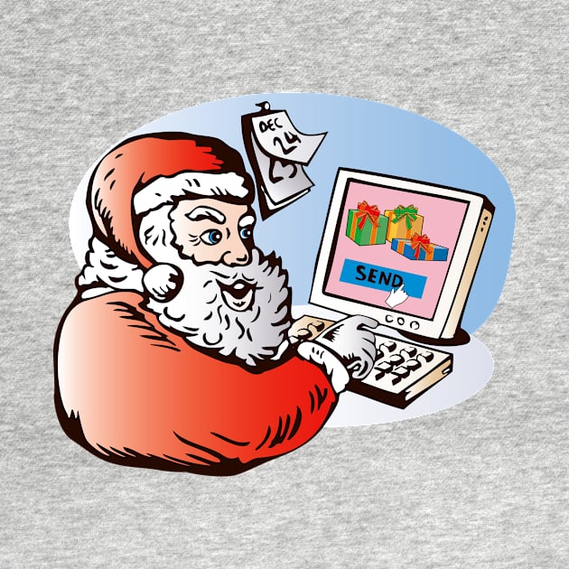 Santa Claus Sending E-Gift Retro by retrovectors